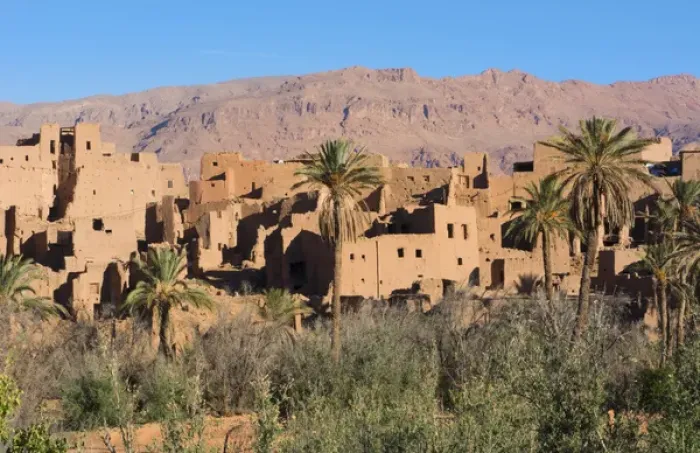 Framed Print : Morocco Atlas Mountains Tinghir Oasis and village with beautiful mountains and green