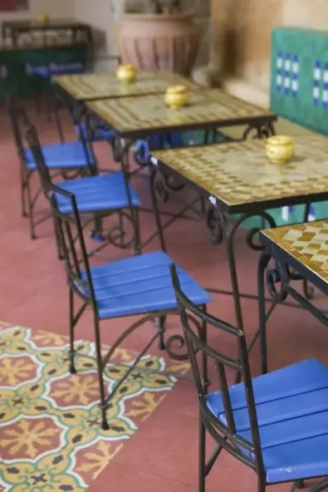 Framed Print : MOROCCO, Casablanca: Ancienne (old) Medina, Squala Bastion Cafe Tables  /  Cafe Maure