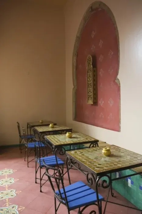 Framed Print : MOROCCO, Casablanca: Ancienne (old) Medina, Squala Bastion Cafe Tables  /  Cafe Maure