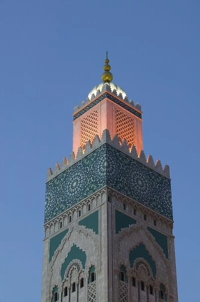 MOROCCO, Casablanca: Hassan II Mosque (b. 1993), Exterior  /  Evening Holds 25, 000 Worshipers