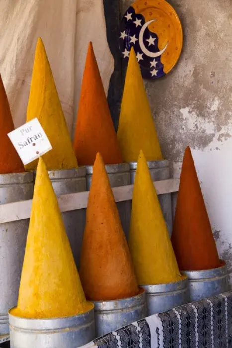 Framed Print : Morocco, Essaouira. Cones of Saffron spices in the medina of Essaouira market Framed Print : Morocco, Essaouira. Cones of Saffron spices in the medina of Essaouira market