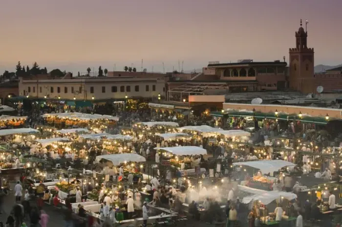 Framed Print : MOROCCO-MARRAKECH: Djemma el-Fna Square Food Stands  /  Dusk