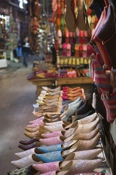 MOROCCO, MARRAKECH: The Souqs of Marrakech (Markets) Babouches (Slippers at the Slipper