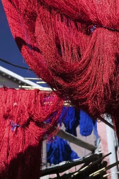 MOROCCO, MARRAKECH: The Souqs of Marrakech (Markets) Dyed Yarn at the Dyers Souk
