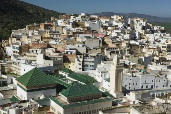 Framed Print : MOROCCO, Moulay, Idriss: Town View & the Mausoleum of Moulay Idriss, Saint and founder