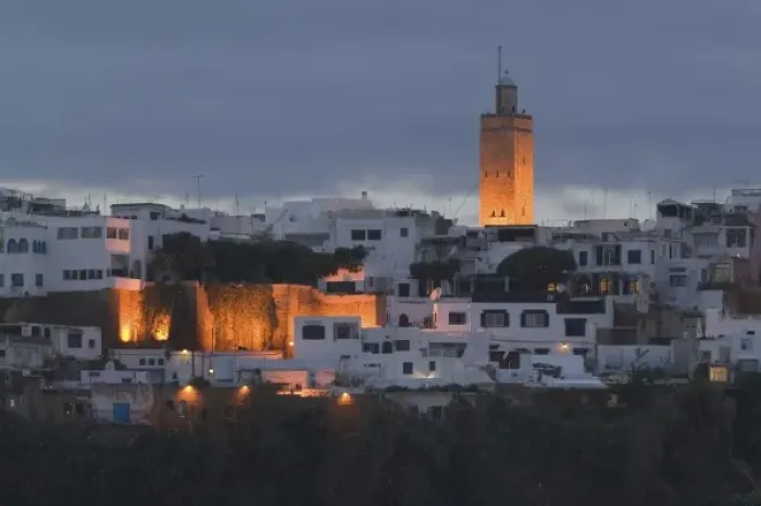 Framed Print : MOROCCO, Rabat: Kasbah des Oudaias, Evening view from Oued Bou Regreg River