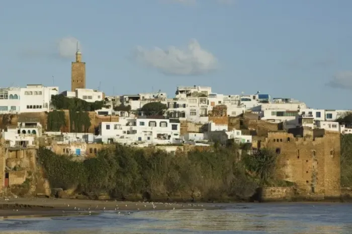 Framed Print : MOROCCO, Rabat: Oued Bou Regreg River view of Kasbah des Oudaias / Morning Framed Print : MOROCCO, Rabat: Oued Bou Regreg River view of Kasbah des Oudaias / Morning