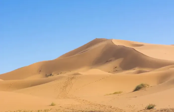 Framed Print : Morocco Sahara Desert sand dunes in Las Palmeras area with peaks and sand