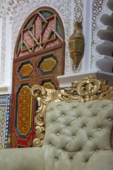 Framed Print : Morocco, Tetouan. Historic restaurant with typical Moroccan architecture, ornate Framed Print : Morocco, Tetouan. Historic restaurant with typical Moroccan architecture, ornate