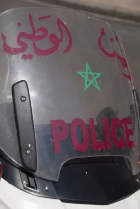Framed Print : Morocco, Tetouan. Police motortcyle windshield with Arabic writing Framed Print : Morocco, Tetouan. Police motortcyle windshield with Arabic writing