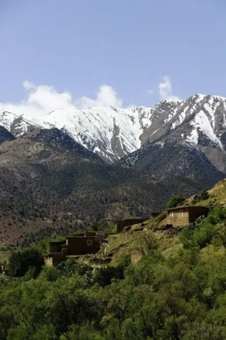 Framed Print : MOROCCO, Tizi, N, Test Pass Road, MZOUZITE: Village View and High Atlas Mountains