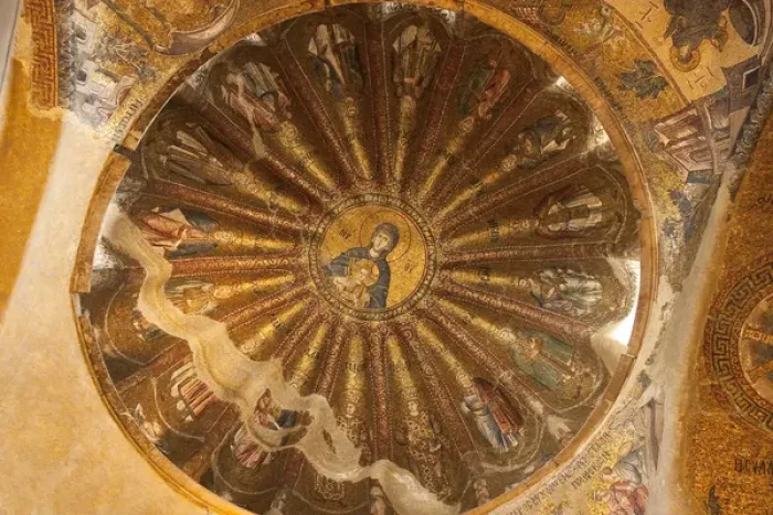 Framed Print : Mosaic on the north dome of the inner narthex at Chora Museum, depicting Virgin Mary