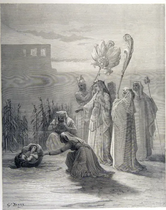 Framed Print : Moses found by Pharaohs daughter. Engraving. Copyright: aA Collection Framed Print : Moses found by Pharaohs daughter. Engraving. Copyright: aA Collection