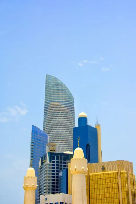 Framed Print : Mosque with modern high-rises in downtown, Abu Dhabi, United Arab Emirates Framed Print : Mosque with modern high-rises in downtown, Abu Dhabi, United Arab Emirates