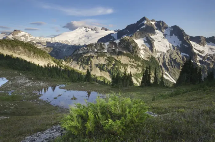 Framed Print : Mount Challenger and Whatcom Peak seen from Tapto Lakes Basin on Red face Peak, North