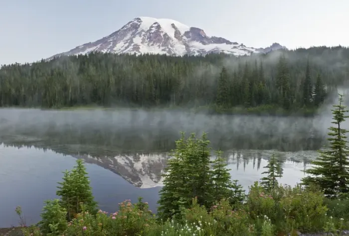 Framed Print : Mount Rainier, reflection, Mirror Lake, Mount Rainier National Park, Washington, USA