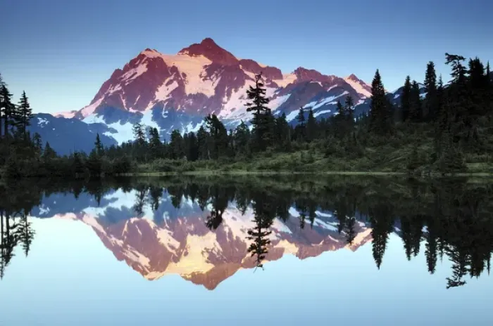 Framed Print : Mount Shuksan refected in Picture lake, Mount Baker-Snoqualmie Natioanal Forest, Washington