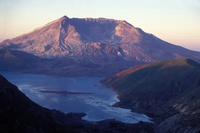 Framed Print : Mount St. Helens and Spirit Lake at sunset, Mount St. Helens National Moument, Washington