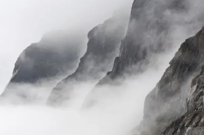 Framed Print : Mountains in fog Prins Christian Sund Greenland