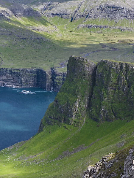 The mountains of Vagar, part of the Faroe Islands. Europe, Northern Europe, Denmark