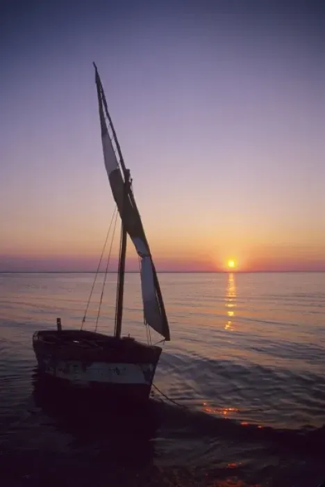 Framed Print : Mozambique: Bazaruto Archipelago, Benguerra Island, local fishing boat, sunset Framed Print : Mozambique: Bazaruto Archipelago, Benguerra Island, local fishing boat, sunset