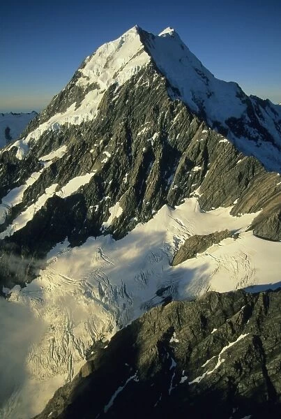 Mt. Cook, aerial, highest peak in New Zealand, 3754 m. Maori name Aorangi, (Cloud Piercer)