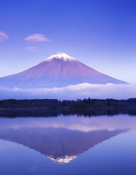 Mt. Fuji with Lenticular Cloud, Motosu Lake, Yamanashi, Japan