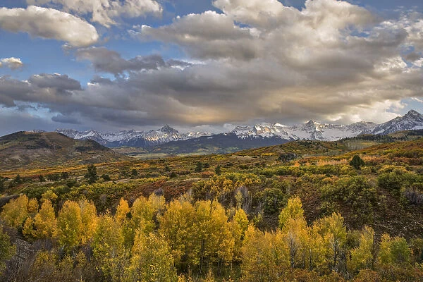 Mt. Sneffels and Sneffels Range at sunset in autumn, Uncompahgre National Forest