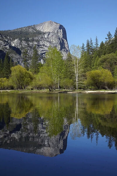 Mt Watkins reflected in Mirror Lake, Yosemite National Park, California, USA