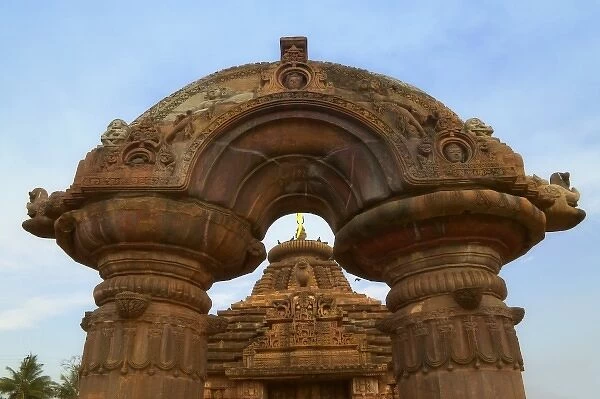 Mukteswar Mandir with ornate arched torana (architrave) with carving, Bhubaneswar