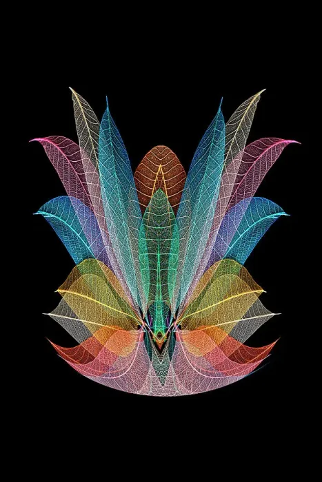 Framed Print : Multi-colored skeleton leaves arranged on black background Framed Print : Multi-colored skeleton leaves arranged on black background