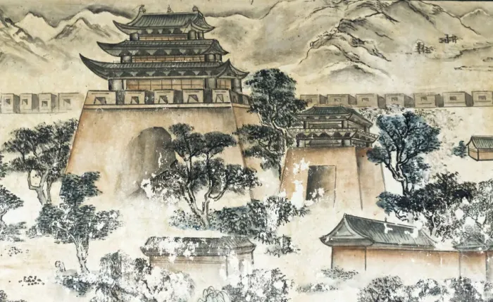Framed Print : Mural telling the story of Journey to the West, Xuanzang and his followers