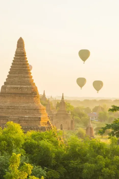 Framed Print : Myanmar. Bagan. Hot air balloons rising over the temples of Bagan Framed Print : Myanmar. Bagan. Hot air balloons rising over the temples of Bagan