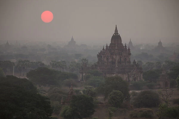 Myanmar, Bagan. Sunrise on Buddhist temples