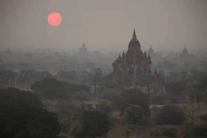 Framed Print : Myanmar, Bagan. Sunrise on Buddhist temples Framed Print : Myanmar, Bagan. Sunrise on Buddhist temples