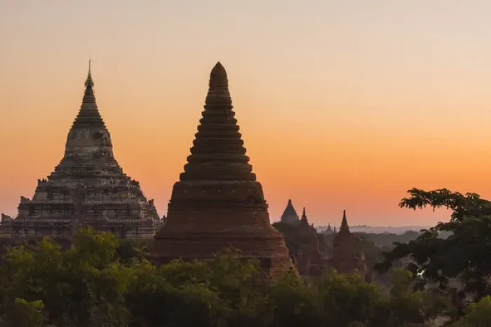 Framed Print : Myanmar. Bagan. Temples of Bagan in the purple pre-dawn light Framed Print : Myanmar. Bagan. Temples of Bagan in the purple pre-dawn light