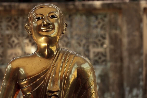 Myanmar, Burma, Yangon. Interior shot of Chaukhtatgyi Temple with golden figure