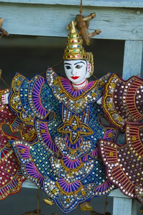 Framed Print : Myanmar. Mandalay. Mingun. Puppet for sale