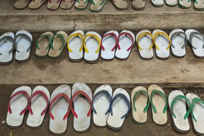 Framed Print : Myanmar, Yangon. Shoes lined up outside a monastery in Yangon Framed Print : Myanmar, Yangon. Shoes lined up outside a monastery in Yangon