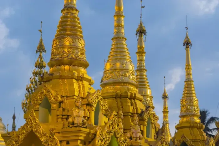 Framed Print : Myanmar. Yangon. Shwedagon Pagoda. Golden spires gleam at twilight Framed Print : Myanmar. Yangon. Shwedagon Pagoda. Golden spires gleam at twilight
