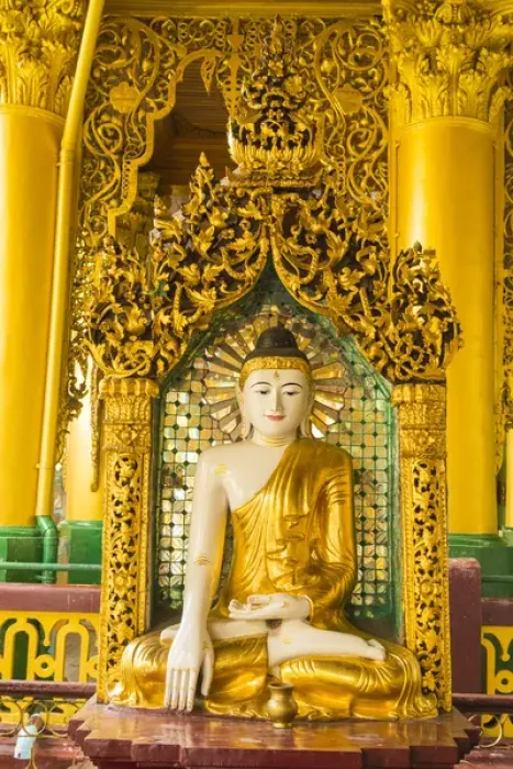 Framed Print : Myanmar. Yangon. Shwedagon Pagoda. Buddha in an ornate niche