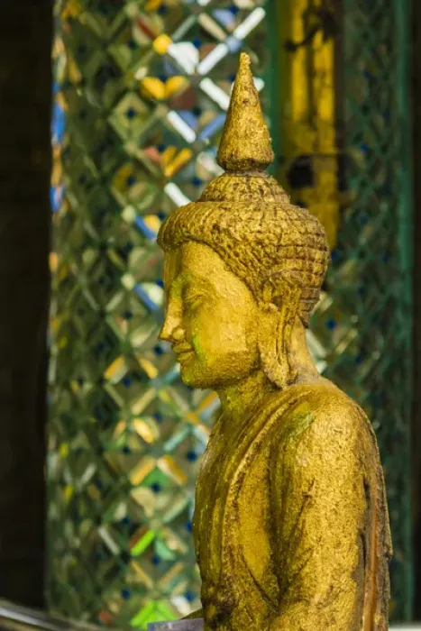 Framed Print : Myanmar. Yangon. Sule Pagoda. Old Buddha statue in profile Framed Print : Myanmar. Yangon. Sule Pagoda. Old Buddha statue in profile