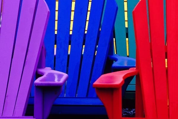 N. A. Canada, Nova Scotia, Bridgewater. Colorful adirondack chairs