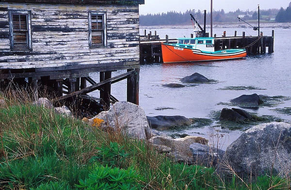 N. A. Canada, Nova Scotia, Hunts Point. Lobster boats at dock in harbor