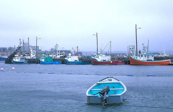 N. A. Canada, Nova Scotia. Lobster boats on a foggy, rainy day