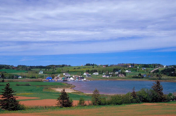 N. A. Canada, Prince Edward Island. Boats are docked at a small town next to the