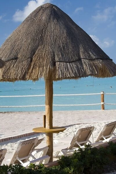 N. A. Mexico, Quintana Roo, Cancun. A palapa, made from authentic palm thatch hand woven in Mexico