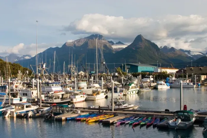 Framed Print : N. A. USA, Alaska. The boats in Valdez harbor