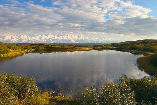 N. A. USA, Alaska. Mt. McKinley Range and pond in Denali National Park