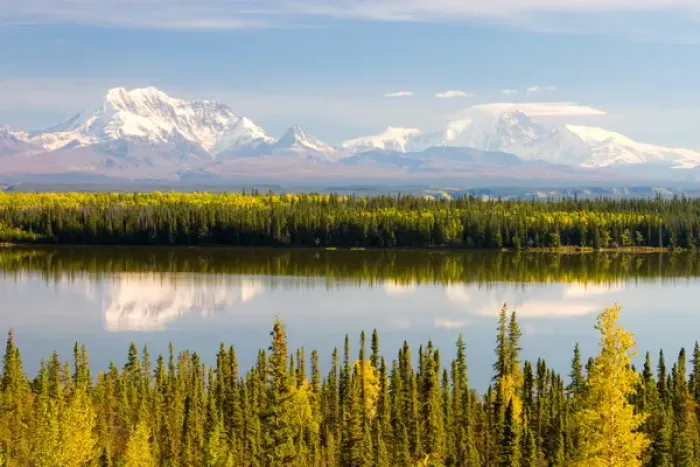 Framed Print : N. A. USA, Alaska. Mt. Sanford and Mt. Drum and the Copper River in autumn